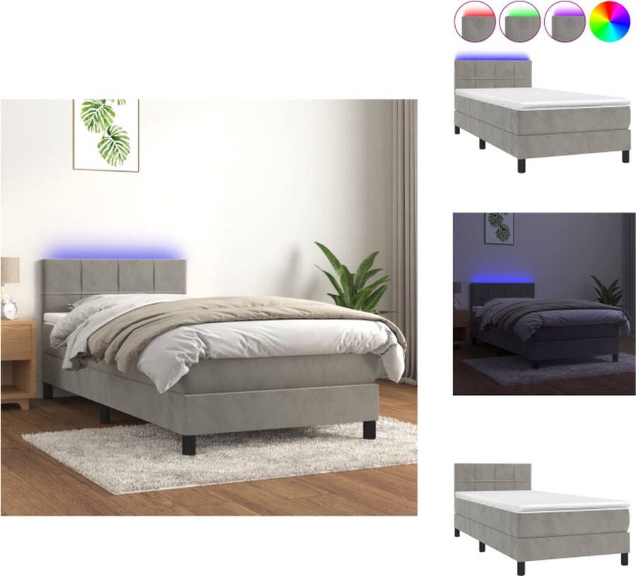VidaXL Boxspring Bed Lichtgrijs 193x90x78 88 cm Met LED en Pocketvering Bed