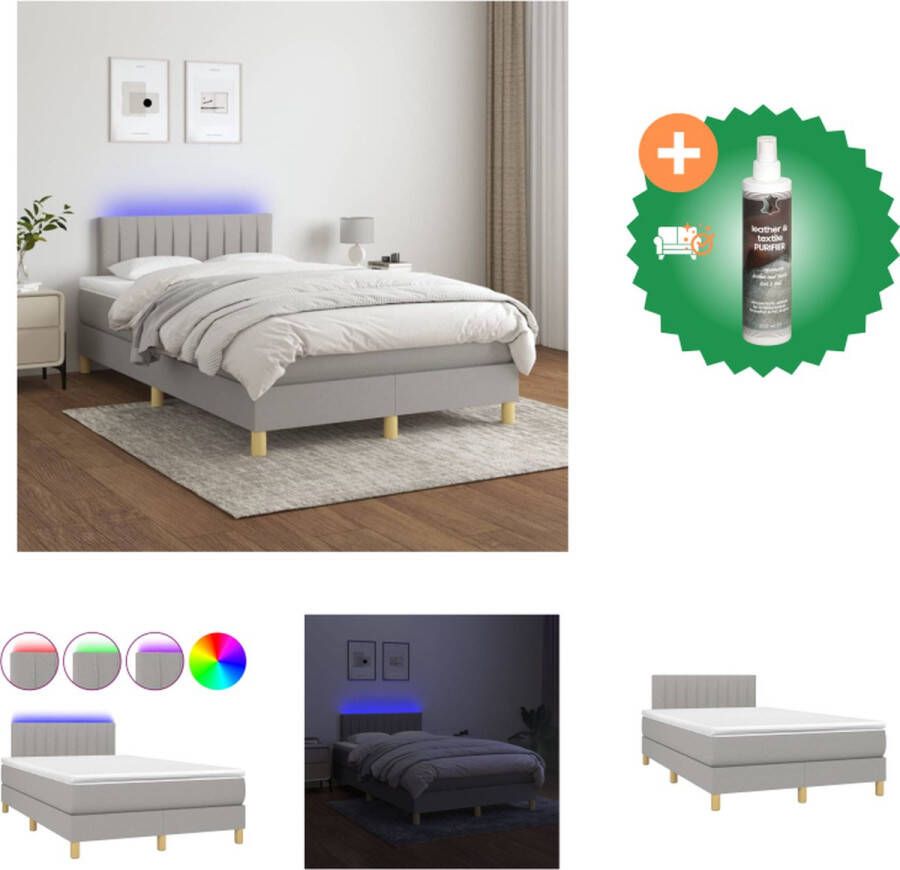 vidaXL Boxspring Bed Lichtgrijs 203 x 120 x 78 88 cm Verstelbaar hoofdbord LED-verlichting Pocketvering matras Huidvriendelijk topmatras Inclusief montagehandleiding and USB-aansluiting Bed Inclusief Reiniger