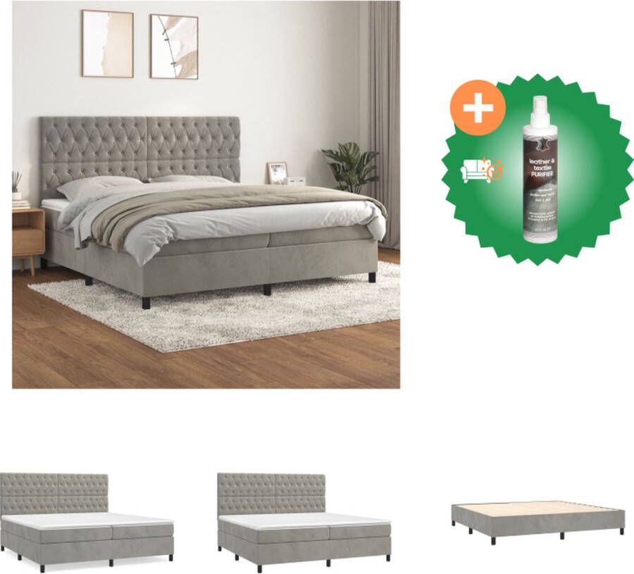 VidaXL Boxspring bed lichtgrijs 203 x 200 x 118 128 cm fluweel verstelbaar hoofdbord pocketvering matras middelharde ondersteuning huidvriendelijk topmatras Bed Inclusief Reiniger