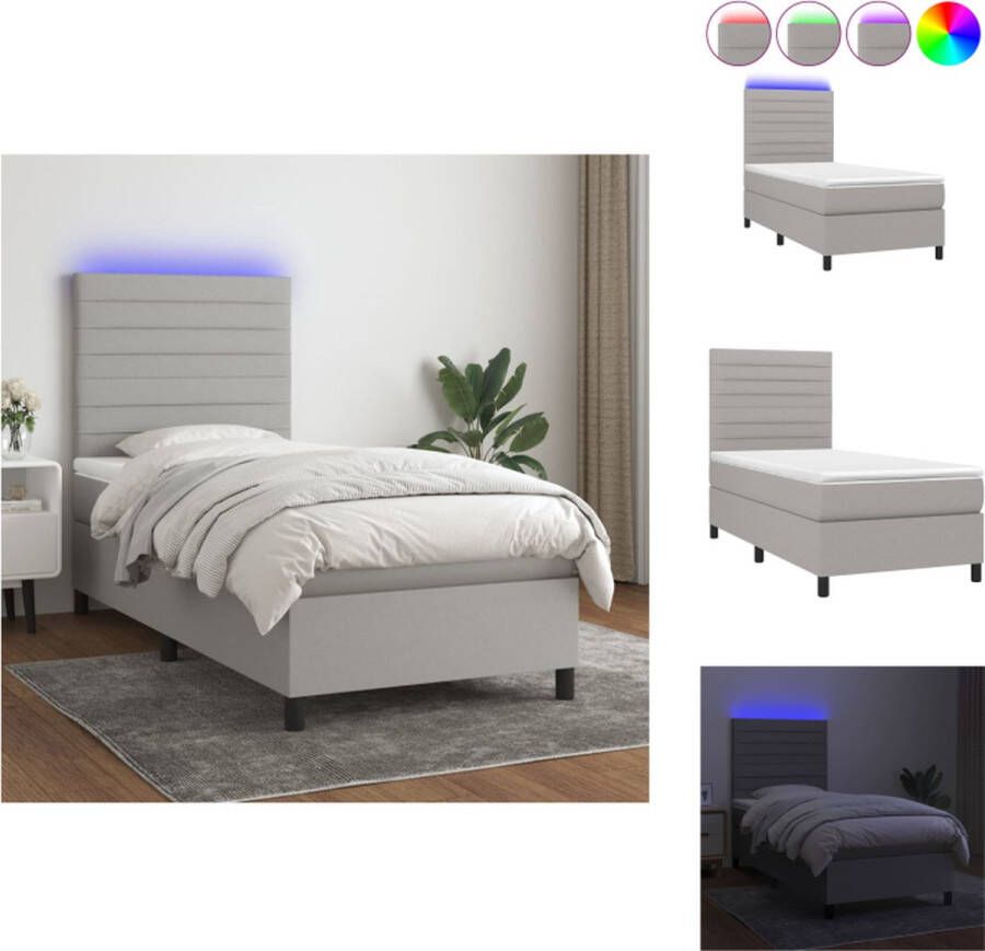 VidaXL Boxspring Bed Lichtgrijs 203x100x118 128cm LED Pocketvering Bed