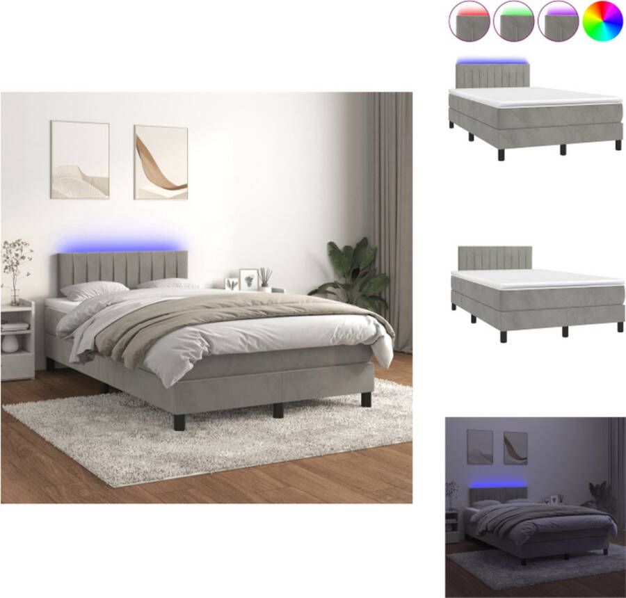 VidaXL Boxspring Bed Lichtgrijs fluweel 120x200 cm LED-verlichting Bed