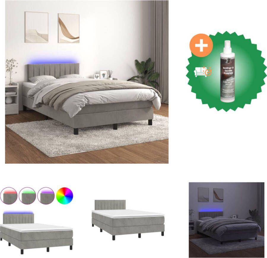 VidaXL Boxspring met matras en LED kunstleer grijs 160x200 cm Boxspring Boxsprings Bed Slaapmeubel - Foto 2