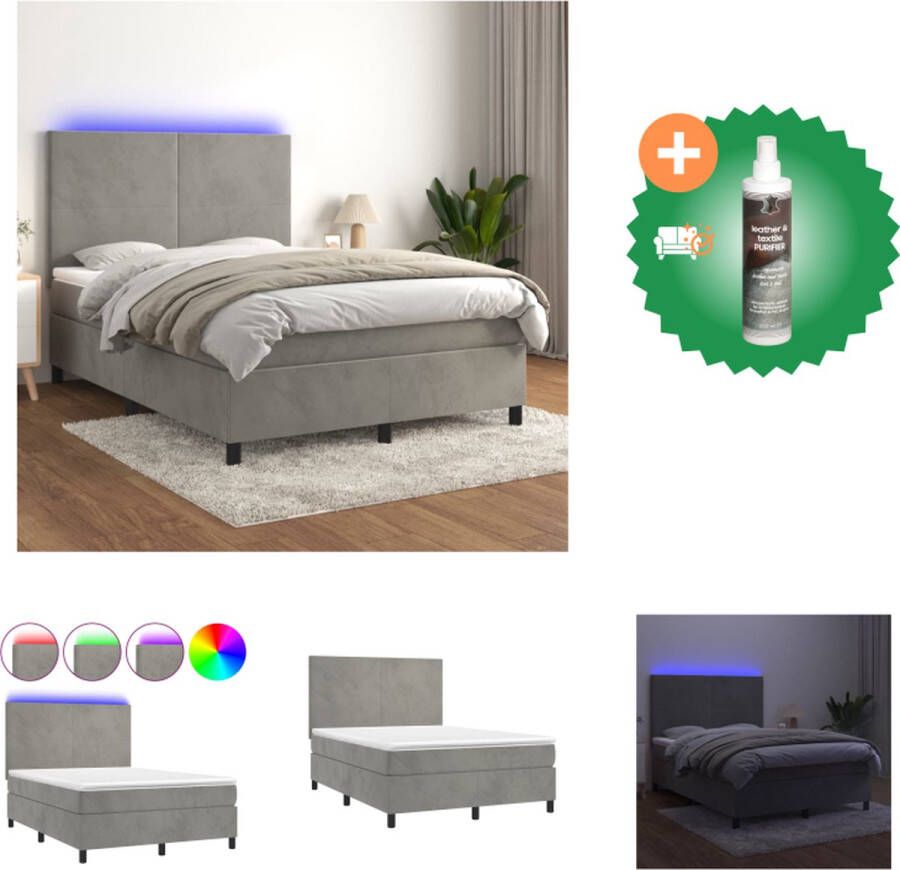 VidaXL Boxspring Bed Lichtgrijs Fluweel 140x190x118 128 cm Inclusief Matras en LED(Oping- Karakters- 104) Bed Inclusief Reiniger