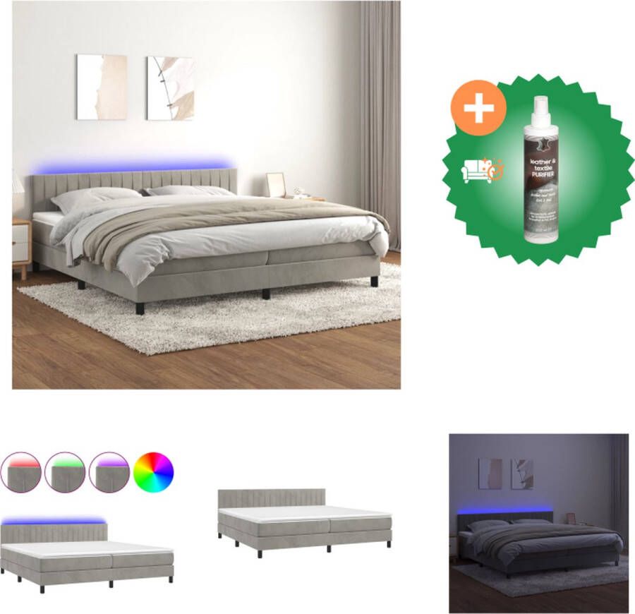 VidaXL Boxspring Bed Lichtgrijs Fluweel 203 x 200 x 78 88 cm Verstelbaar hoofdbord Kleurrijke LED-verlichting Pocketvering matras Huidvriendelijk topmatras Inclusief montagehandleiding USB-aansluiting Bed Inclusief Reiniger