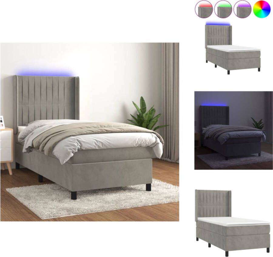VidaXL Boxspring Bed lichtgrijs fluweel 80x200 cm LED Bed