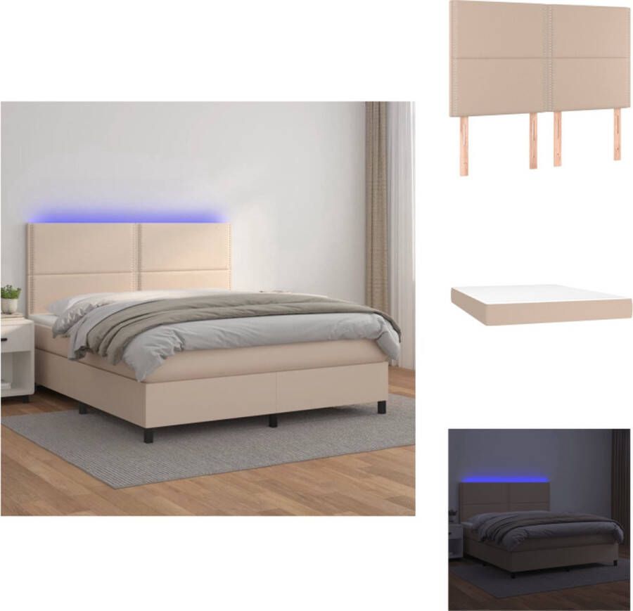 VidaXL Boxspring Bed Matras LED-verlichting Kunstleer Pocketvering Huidvriendelijk Bed - Foto 1