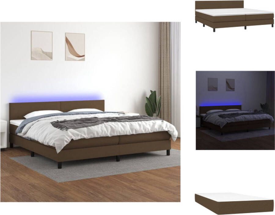 VidaXL Boxspring LED Donkerbruin 203 x 200 x 78 88 cm Verstelbaar hoofdbord Pocketvering matras Duurzaam materiaal Kleurrijke LED-verlichting Huidvriendelijk topmatras Montagehandleiding inbegrepen Bed - Foto 6