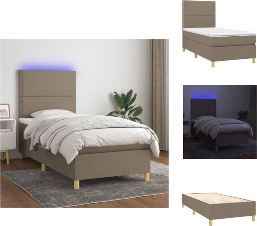 VidaXL Boxspring Bed met LED en Pocketvering Matras 193x90x118 128cm taupe Bed