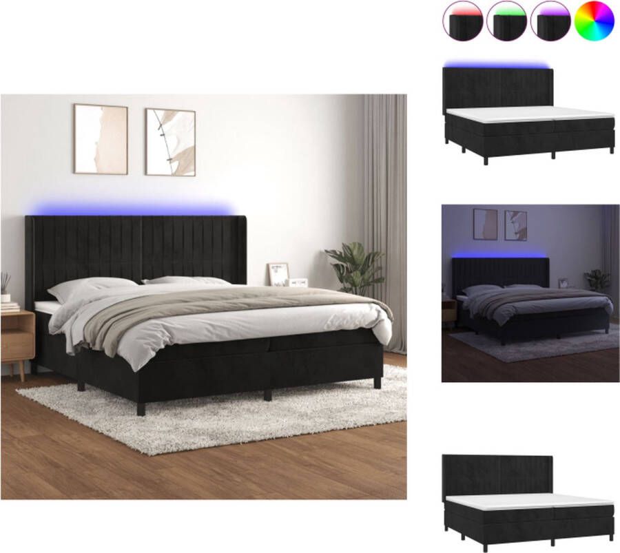 VidaXL Boxspring Bed met LED-verlichting en Fluweelbekleding 203x203x118 128 cm Zwart Bed