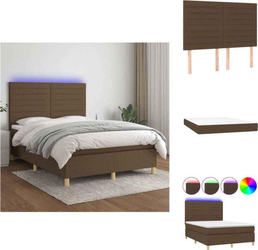 VidaXL Boxspring Bed met matras en LED 193 x 144 cm Donkerbruin Bed