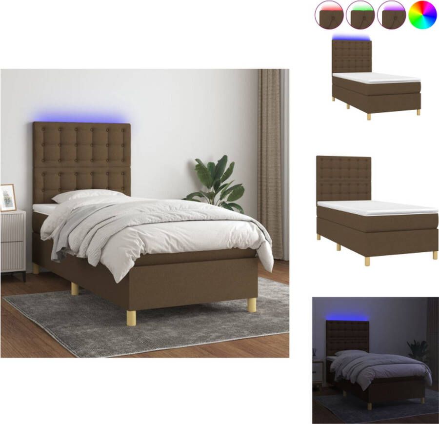 VidaXL Boxspring Bed met Matras en LED 203x100x118 128 cm Donkerbruin Bed