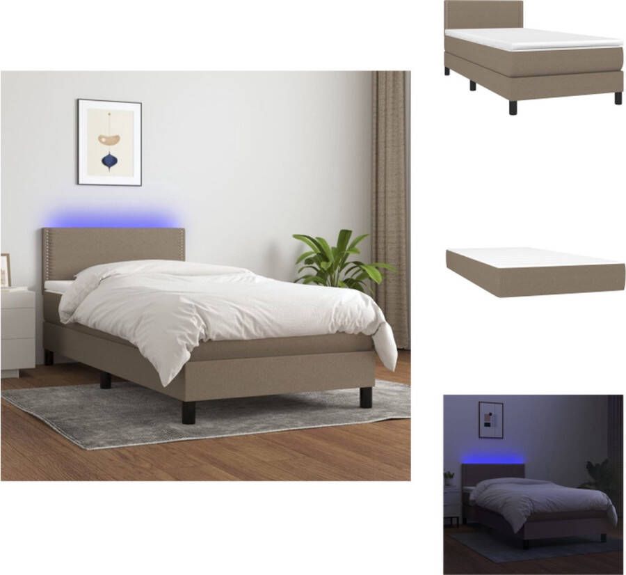 VidaXL Boxspring Bed met Matras en LED 203x100x78 88cm Duurzaam Verstelbaar hoofdbord Kleurrijke LED-verlichting Pocketvering matras Huidvriendelijk topmatras Kleur- Taupe Bed - Foto 1