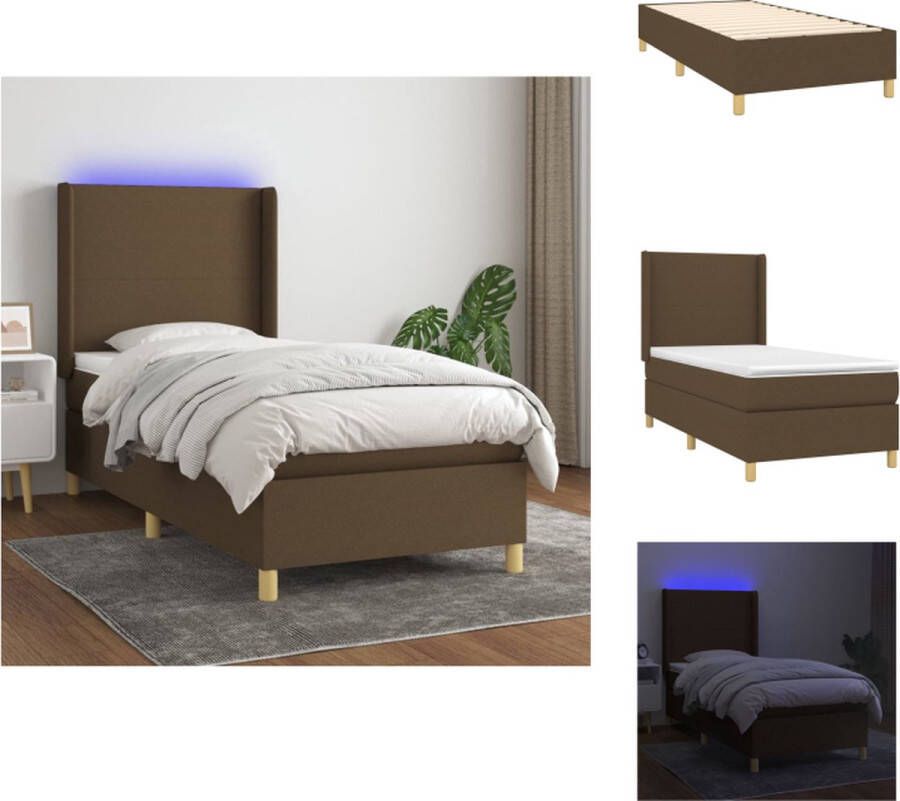 VidaXL Boxspring Bed met Matras en LED 203x103x118 128 cm Donkerbruin Bed - Foto 1