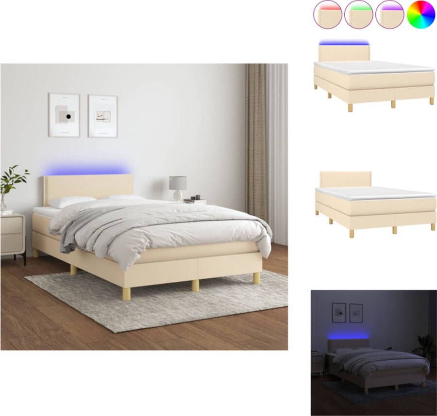 VidaXL Bed Boxspring Crème 203 x 120 x 78 88 cm Verstelbaar hoofdbord Kleurrijke LED-verlichting Pocketvering matras Huidvriendelijk topmatras Inclusief montagehandleiding USB-aansluiting Bed - Foto 7