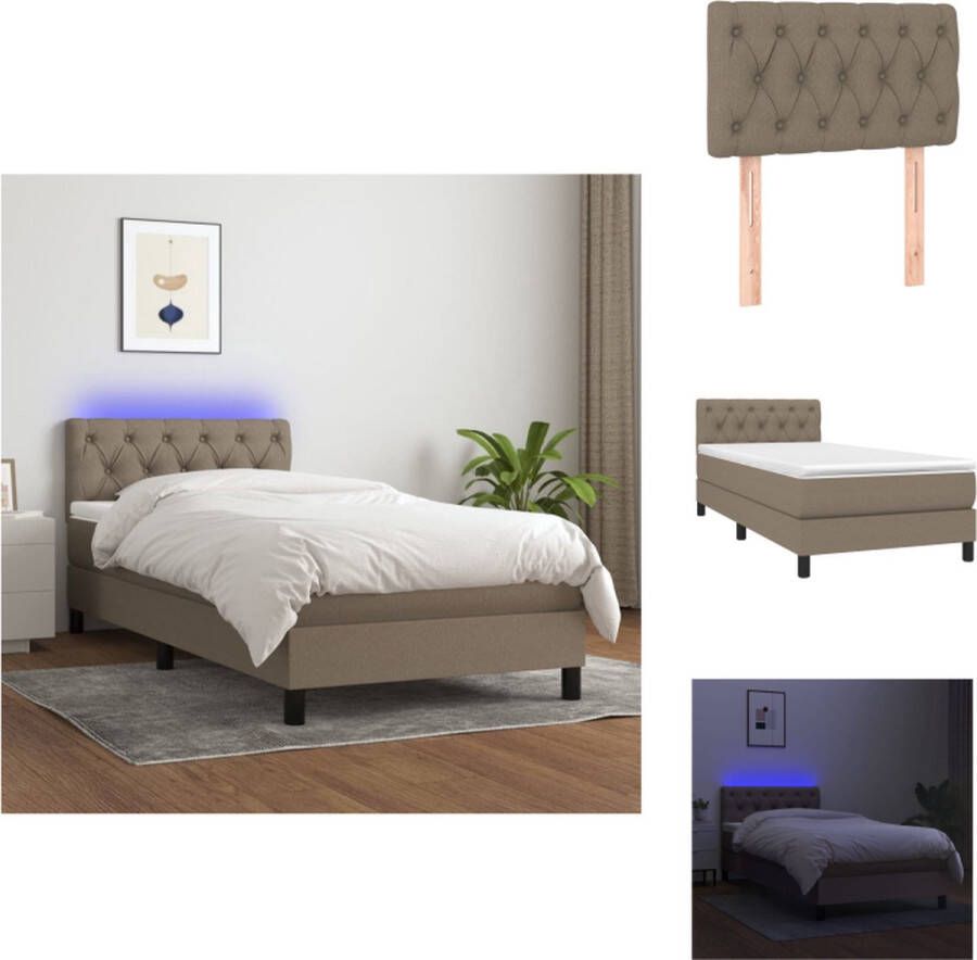 VidaXL Boxspring LED Bed 203 x 80 x 78 88 cm Duurzaam materiaal Verstelbaar hoofdbord Comfortabele ondersteuning Kleurrijke LED-verlichting Pocketvering matras Huidvriendelijk topmatras Geleverd met montagehandleiding Bed