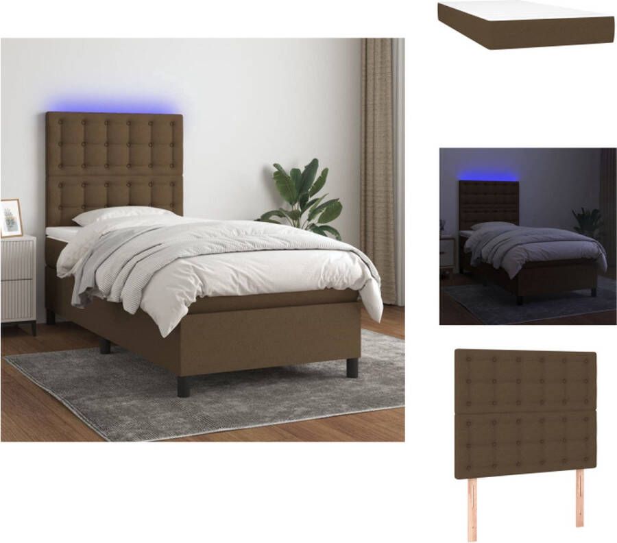 VidaXL Boxspring Bed met Matras en LED 90x200 cm Donkerbruin Bed - Foto 1
