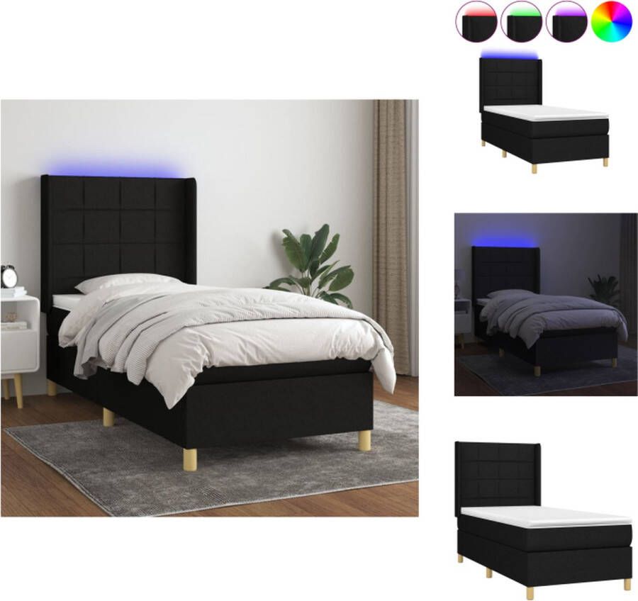 VidaXL Boxspring Bed met Matras en LED-verlichting 203 x 93 x 118 128 cm Zwart Pocketvering Matras en Huidvriendelijk Topmatras Bed