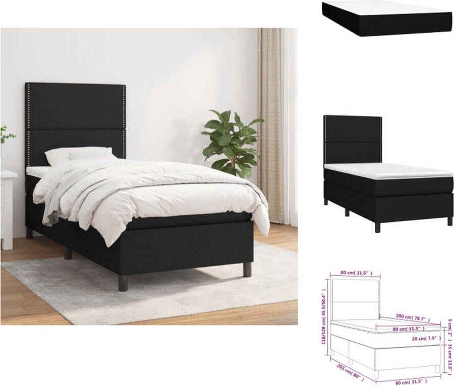 VidaXL Boxspring Bed Pocketvering 80 x 200 cm Zwarte stof Verstelbaar hoofdbord Bed