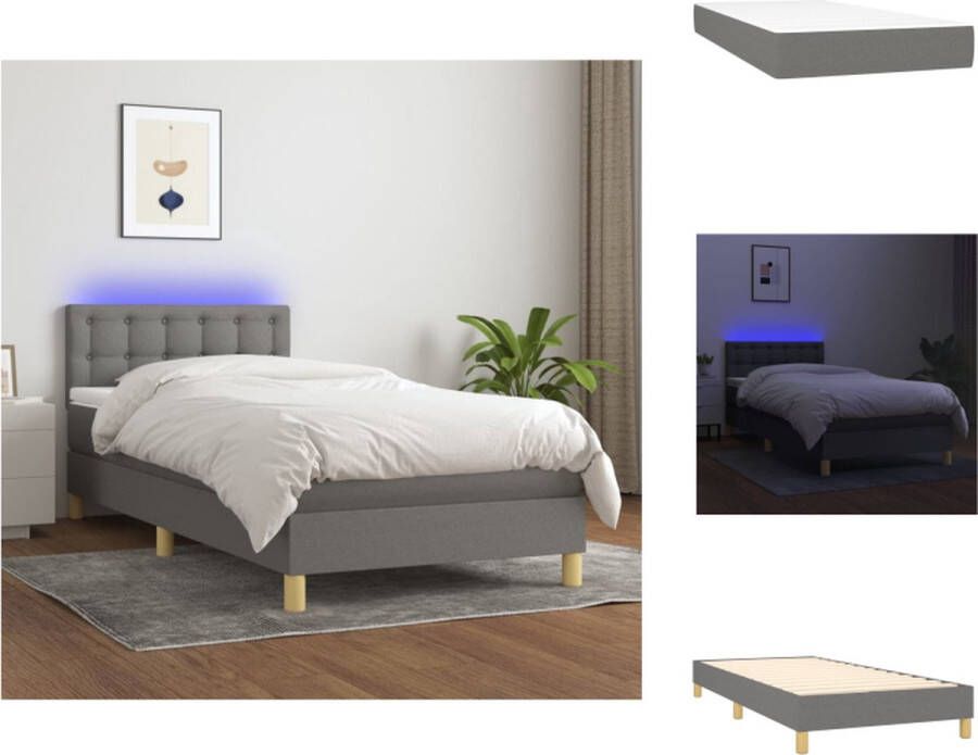 VidaXL Boxspring Bed Donkergrijs 203 x 80 x 78 88 cm Verstelbaar hoofdbord Kleurrijke LED-verlichting Pocketvering matras Huidvriendelijk topmatras Inclusief montagehandleiding en LED-strip Bed - Foto 6