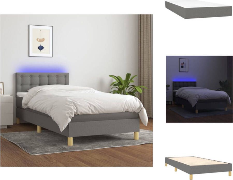 VidaXL Boxspring Bed Pocketvering LED Donkergrijs 203 x 80 x 78 88 cm Bed