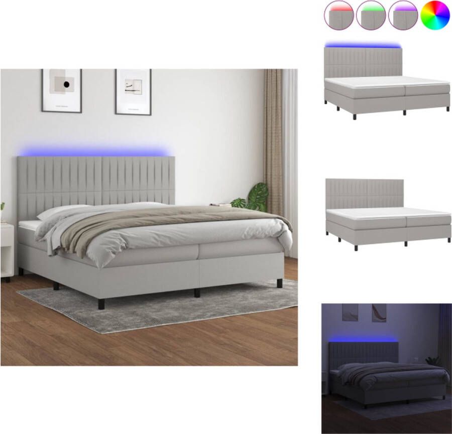 VidaXL Boxspring Bed Pocketvering LED Lichtgrijs 203x200x118 128 cm Bed
