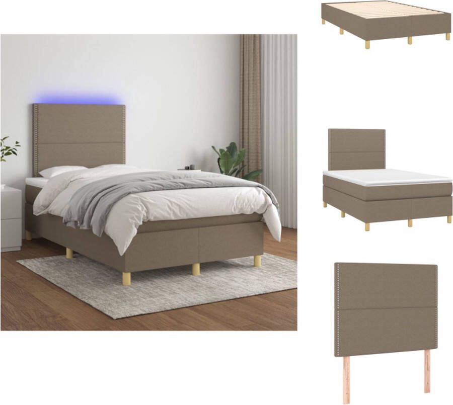 VidaXL Boxspring Bed Pocketvering LED-verlichting 120x200 cm Taupe Bed