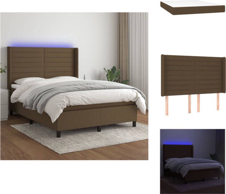 VidaXL Boxspring Bed Pocketvering Matras LED 140x200 cm Donkerbruin Bed - Foto 1