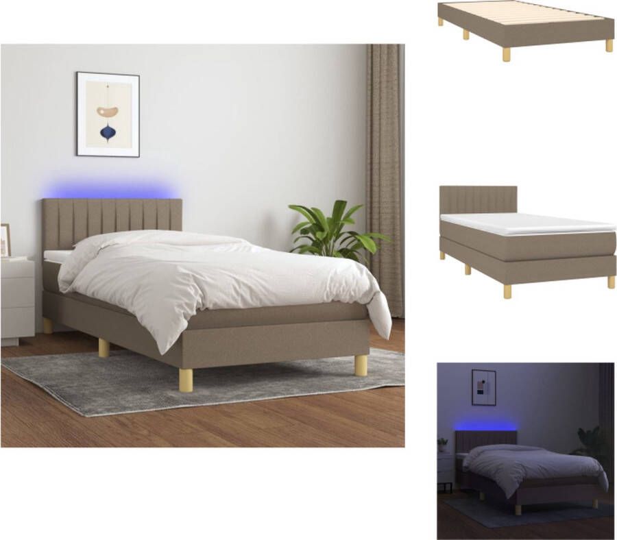 VidaXL Boxspring Bed Pocketvering Matras LED Hoogte Verstelbaar Hoofdbord Kleurrijk Duurzaam Huidvriendelijk Bed