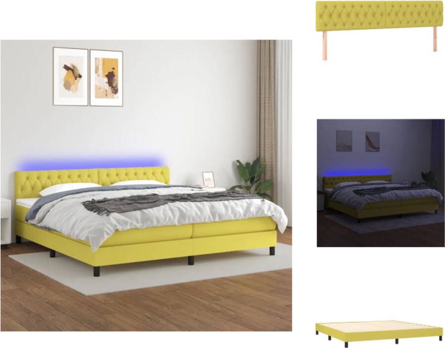 VidaXL Boxspring Bed Pocketvering Matras LED-verlichting Groen 203 x 200 x 78 88 cm Bed