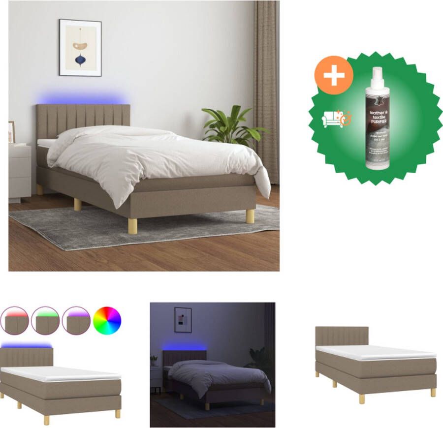 vidaXL Boxspring Bed Pocketvering Matras LED Verlichting Verstelbaar Hoofdbord Duurzaam Materiaal Huidvriendelijk Topmatras Bed Inclusief Reiniger