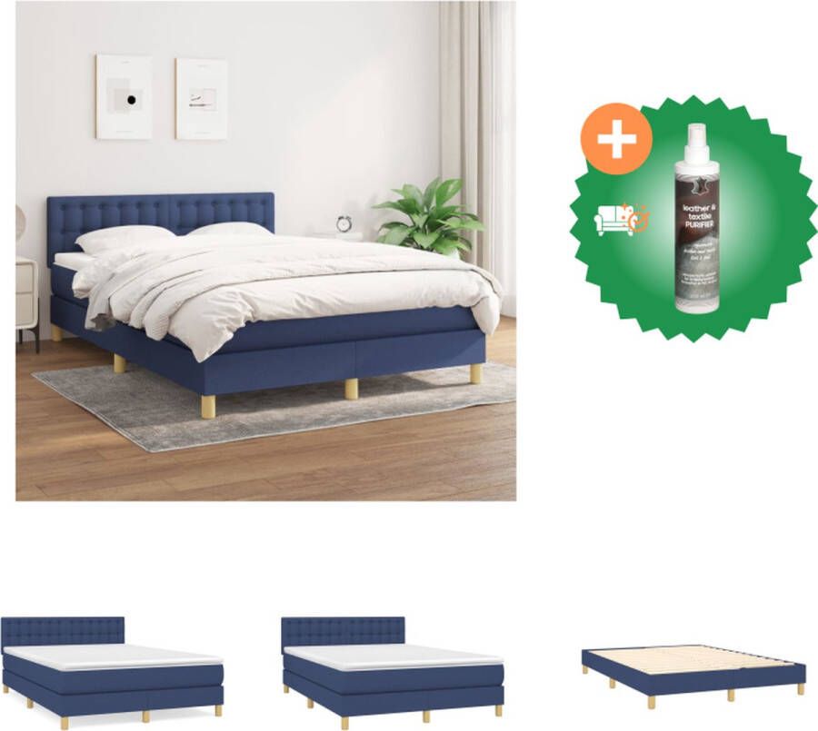 VidaXL Boxspring Bed Pocketvering middelharde ondersteuning 140x200 cm blauw Bed Inclusief Reiniger