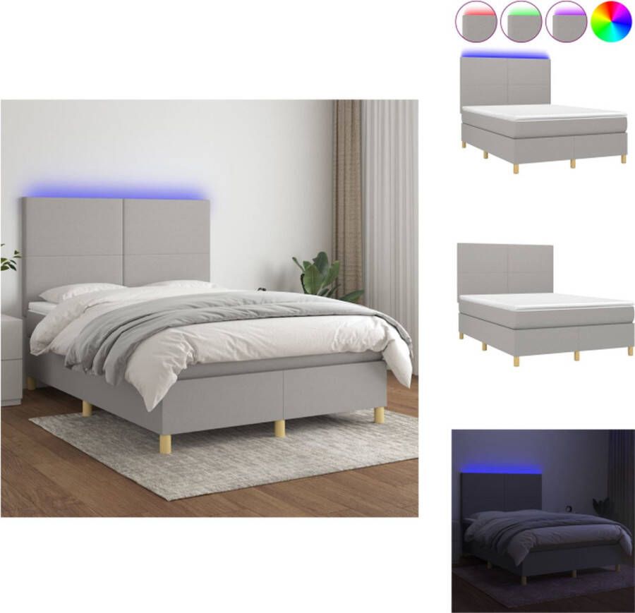 VidaXL Boxspring Bed Premium 140x200 cm met LED en Pocketvering Matras Bed