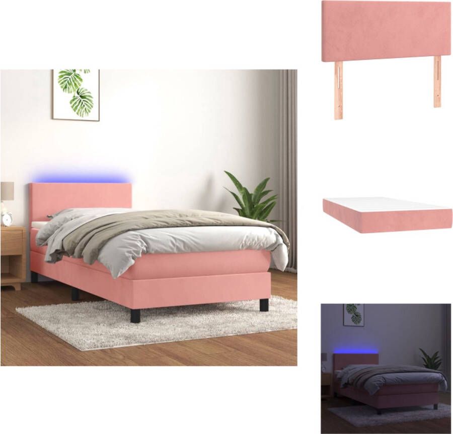 VidaXL Boxspringbed Zacht fluweel Praktisch hoofdbord Kleurrijke LED-verlichting Pocketvering matras Huidvriendelijk topmatras 203x100x78 88 cm Bed - Foto 2