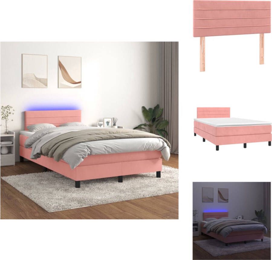 VidaXL Boxspring Bed Roze Fluweel 120 x 200 cm LED Verlichting Bed