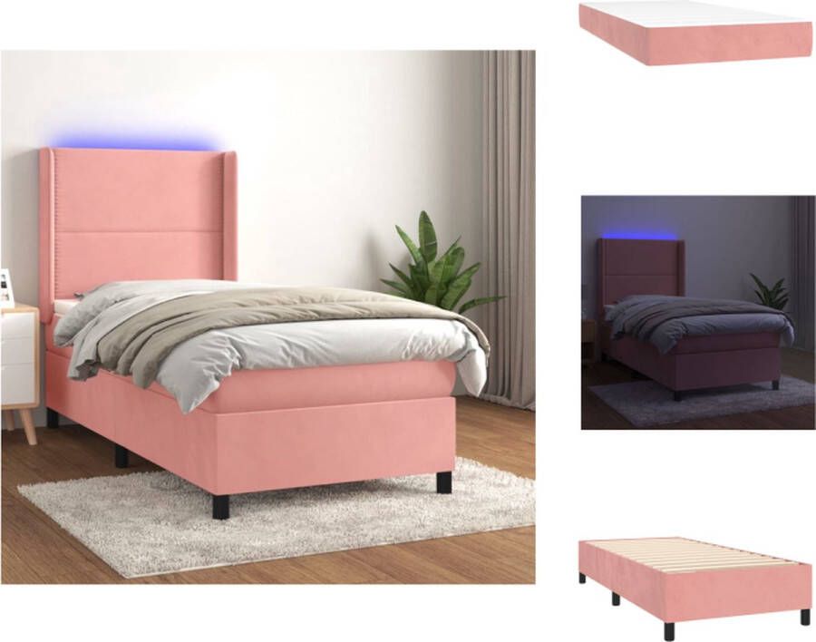 VidaXL Bed Boxspring Roze Fluweel 203 x 103 x 118 128 cm Hoofdbord verstelbaar Kleurrijke LED Pocketvering matras Huidvriendelijk topmatras Incl montagehandleiding en LED-strip Bed - Foto 3