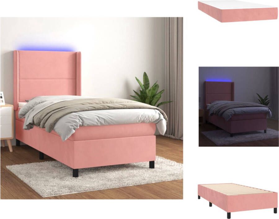 VidaXL Boxspring Bed Roze Fluweel 203 x 103 x 118 128 cm LED Verlichting Bed