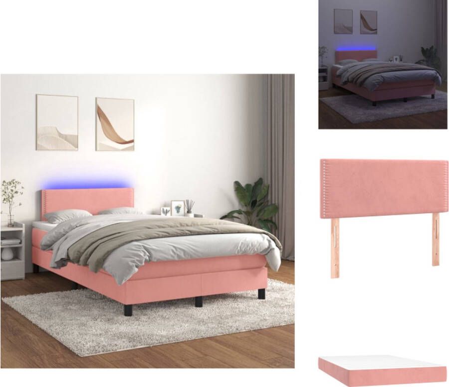 VidaXL Boxspring Bed Roze Fluweel 203 x 120 x 78 88 cm LED Pocketvering Bed - Foto 1