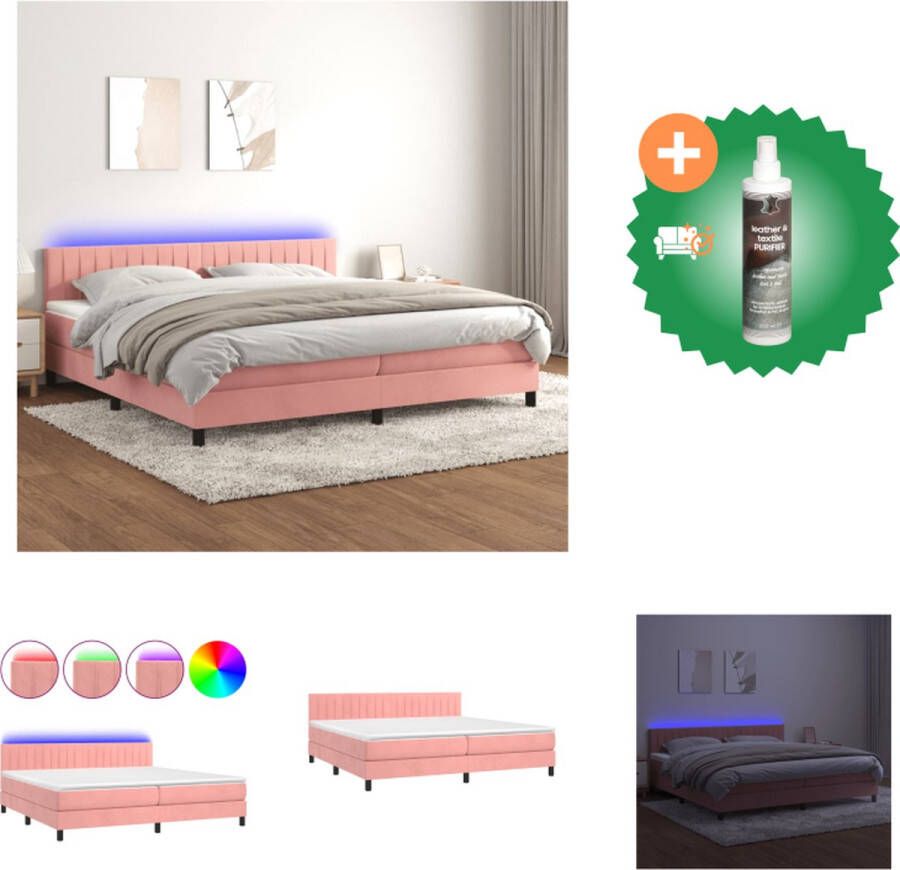 VidaXL Boxspring Bed Roze Fluweel 203 x 200 x 78 88 cm Hoofdbord LED Pocketvering Matras Huidvriendelijk Topmatras Montagehandleiding Bed Inclusief Reiniger