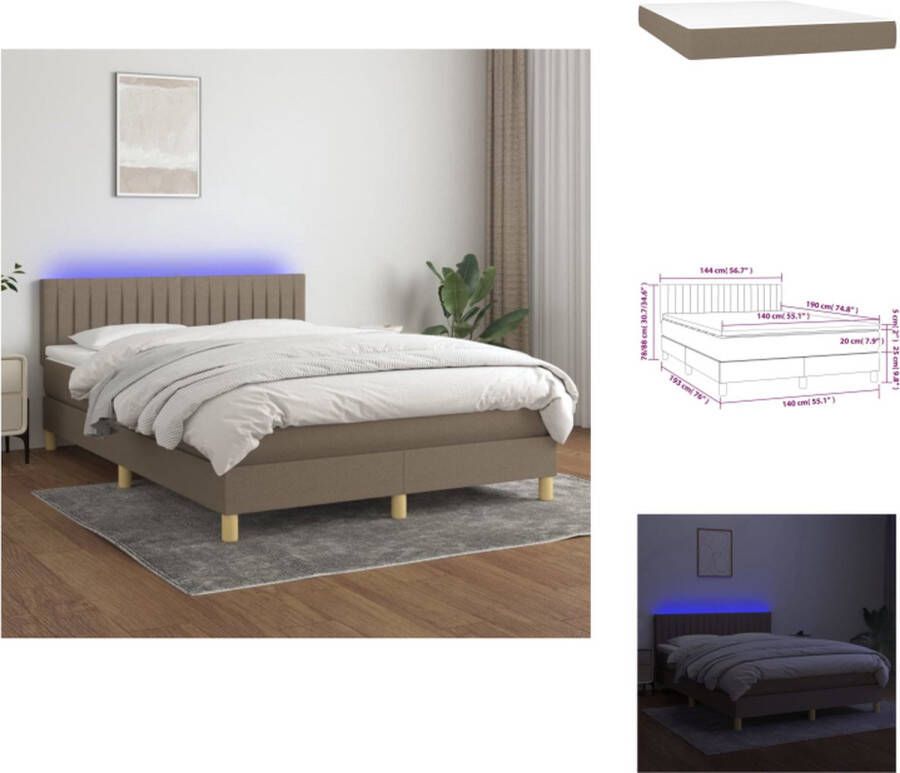 VidaXL Boxspring Bed taupe 193 x 144 x 78 88 cm verstelbaar hoofdbord LED-verlichting pocketvering matras huidvriendelijke topmatras Bed