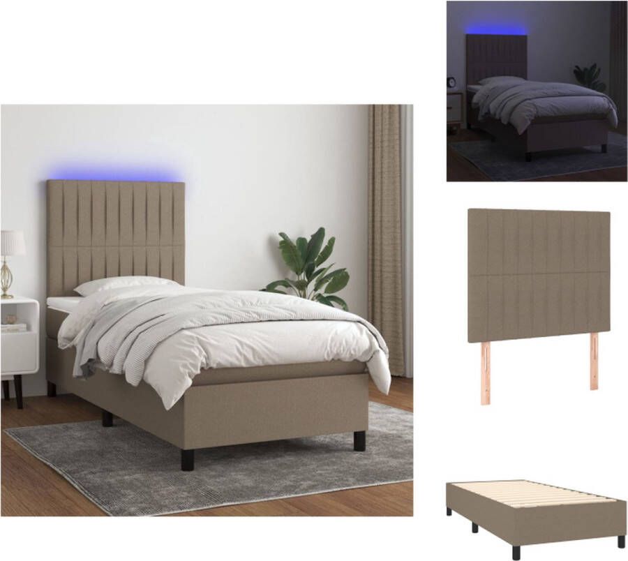 vidaXL Boxspring Bed Taupe 193 x 90 cm Verstelbaar hoofdbord LED-verlichting Bed