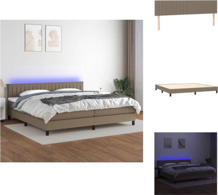 VidaXL Boxspring Bed Taupe 203 x 200 x 78 88 cm LED Pocketvering matras Huidvriendelijk topmatras Bed