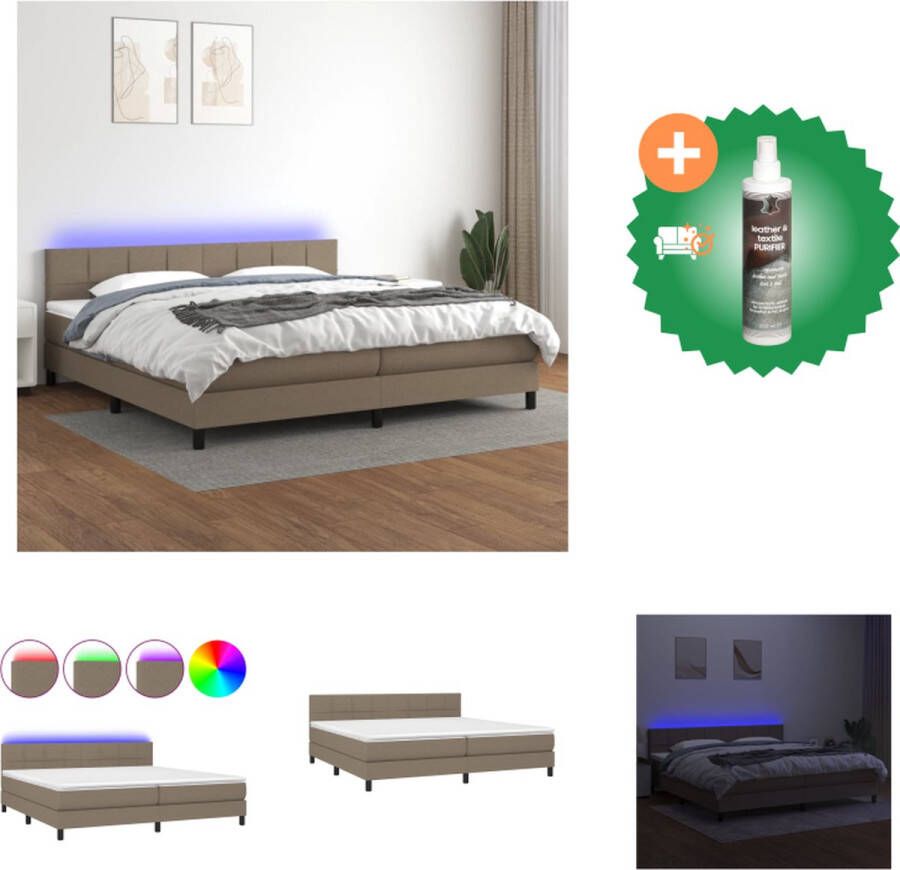 VidaXL Boxspring Bed Taupe 203 x 200 x 78 88 cm Verstelbaar hoofdbord LED-verlichting Pocketvering matras Huidvriendelijk topmatras Bed Inclusief Reiniger