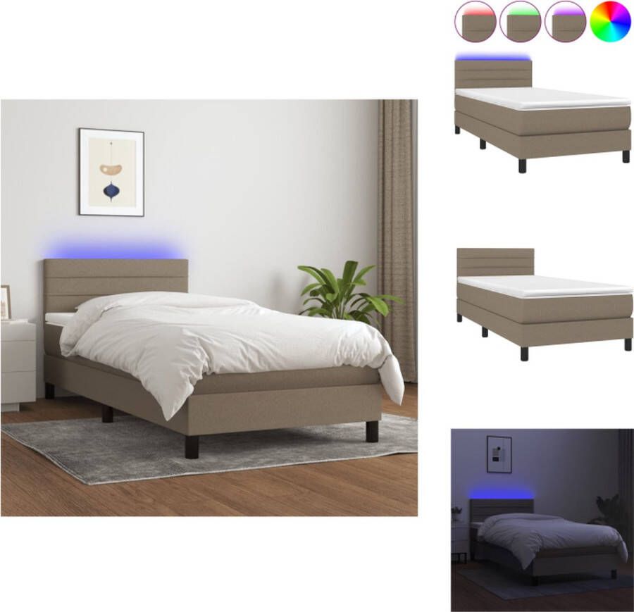 VidaXL Boxspring Bed Taupe 203 x 80 x 78 88 cm Verstelbaar hoofdbord LED-verlichting Pocketvering matras Huidvriendelijk topmatras Bed