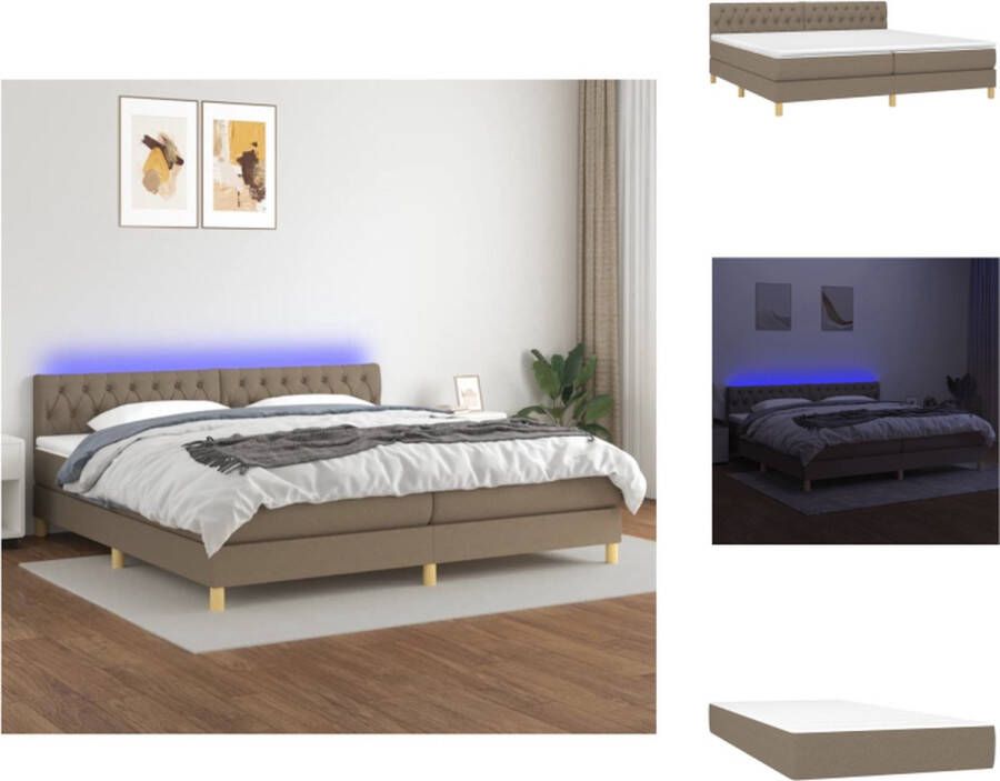 VidaXL Boxspring Bed Taupe 203x200x78 88 cm Verstelbaar hoofdbord LED-verlichting Pocketvering matras Huidvriendelijk topmatras Bed
