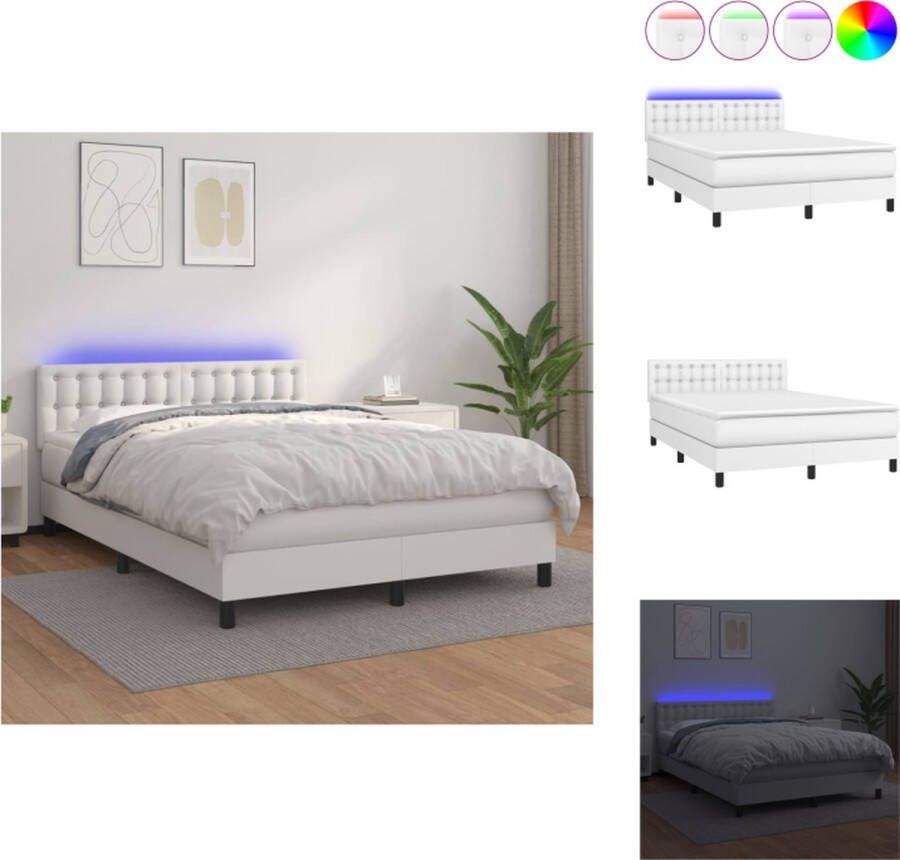 VidaXL boxspring Bed Wit 203 x 144 x 78 88 cm LED Pocketvering matras Huidvriendelijk topmatras Bed - Foto 1