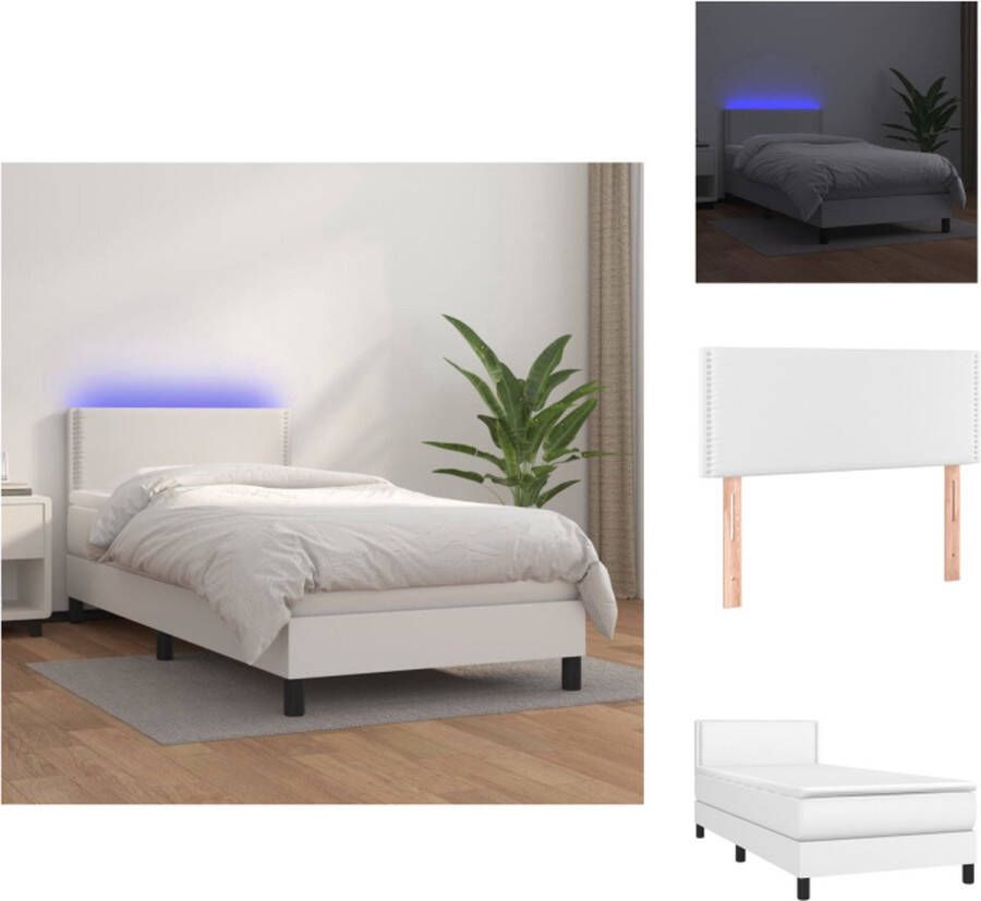 VidaXL Boxspring Bed Wit 203 x 90 x 78 88 cm Met LED-verlichting Pocketvering matras Huidvriendelijk topmatras Bed