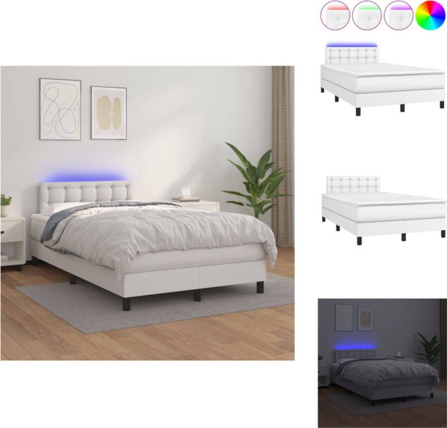 VidaXL Boxspring Bed Wit 203x120x78 88 cm Kunstleer Met LED strip Pocketvering matras Huidvriendelijk topmatras Bed