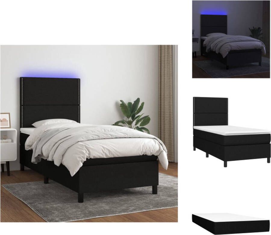 VidaXL Boxspring Bed Zwart 203 x 100 x 118 128 cm LED-verlichting en Pocketvering Matras Bed - Foto 1