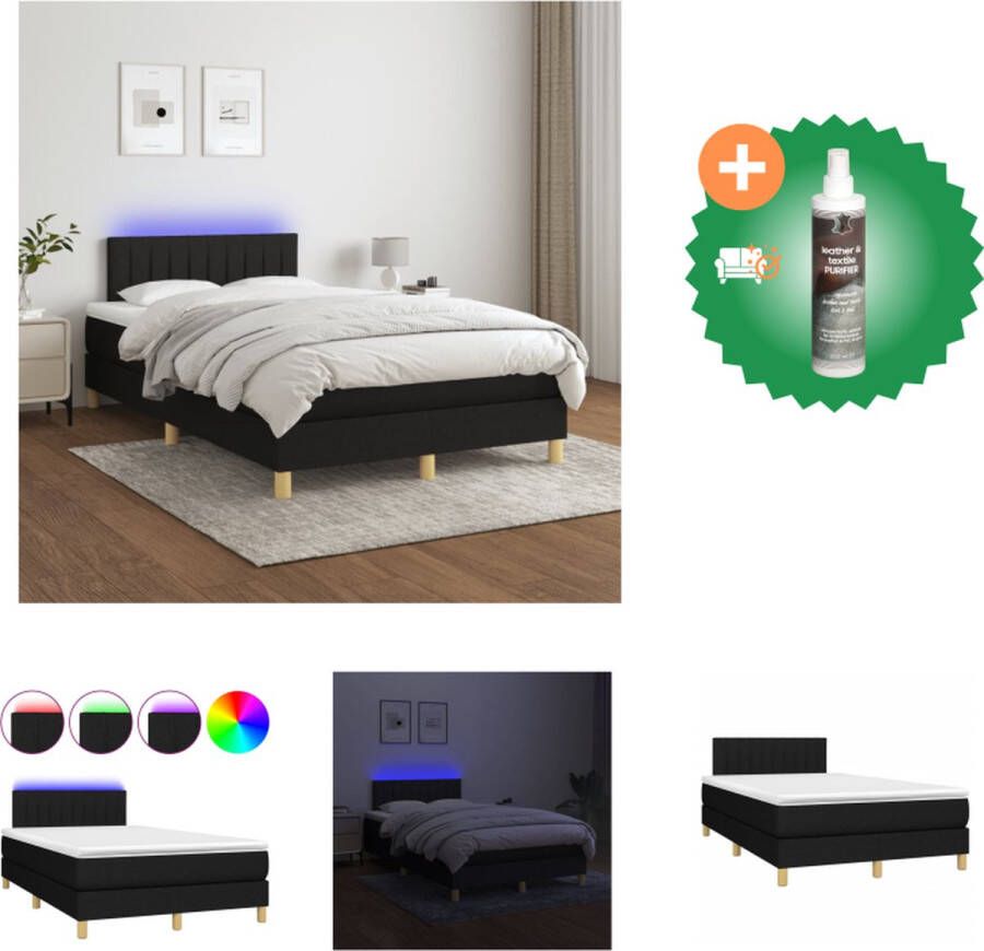 VidaXL Boxspring Zwarte stoffen bedset met verstelbaar hoofdbord en kleurrijke LED-verlichting Inclusief pocketvering matras en huidvriendelijk topmatras Afmetingen 203 x 120 x 78 88 cm Bed Inclusief Reiniger - Foto 2