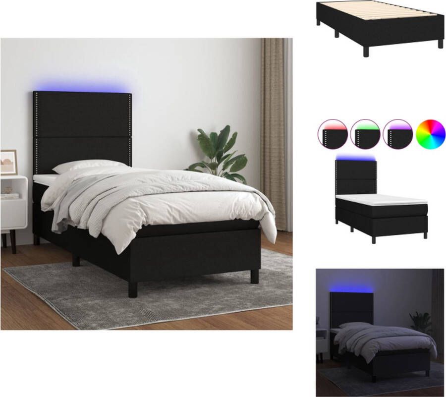 VidaXL Boxspring Bed Zwart 203 x 80 x 118 128 cm LED Strip Pocketvering Matras Huidvriendelijk Bed - Foto 1